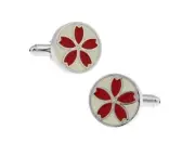 Springtime Daisy Cufflinks Red White Enamel Power Cuffs Wedding Cufflinks