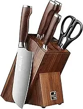ZHANG XIAO QUAN SINCE 1628 6-Piece Kitchen Knife Set w/Built-in Sharpener – 50Cr15Mov Stainless Steel Chef Knife, Cleaver, Bone Chopper & Scissors – Wood Block, Sharp, Ergonomic Handles