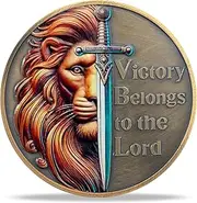 RYUKENLM Victory Belongs to The Lord Christian Challenge Coin Lion of Judah Christian Coins Revelation 5:5 Verse Token Inspirational Christian Gift for Men Women Religious Keepsake