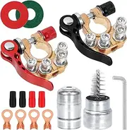 Swpeet 14Pcs Car Battery Terminal Connectors, 4 Way Quick Release Disconnect Battery Terminal, Insulation Sleeve, Battery Terminal Cleaner and Anti-corrosion Washer, Hex Wrench for SAE/JIS Type A Post