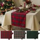 5Pcs Kit Christmas Plaid Scottish Checks Placemats Table Runner Cloth DiningRoom