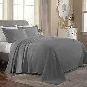 Superior Cotton 3-Piece Bedspread Set, Oversized Bedspread, 2 Pillow Shams, Medium Weight Blanket, Home Bed Decor, Warm Bedding, Medallion Scroll, Matelasse Woven, Florin Collection, Full, Grey