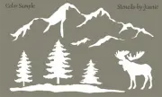 12"x20" Stencil Snowy Smokey Mountain Pine Tree Moose Rustic Cabin DIY Art Signs
