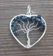 HEART STYLE SNOWFLAKE OBSIDIAN TREE OF LIFE WIRE WRAPPED PENDANT STONE GEMSTONE