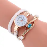 2 Pcs Eye Shape Gemstone Bracelet Watch For Women(White)