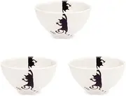 J-Kitchens Workshop Sho~ Set of 3, Paw Rice Bowl, Black, Cat, Hasami Yaki, Made in Japan