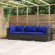 3 Piece Outdoor Furniture Setting Patio Conversation Set All-Weather Garden Furniture Patio Couch Sectional Sofa Deck Backyard, Poly Rattan