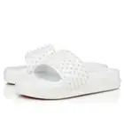 Christian Louboutin Men Pool Fun Flat White AB Satin Platform Slide Sandal 46 13
