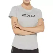 2XU Contender Womens Running Top Grey Short Sleeve Run Jogging T-Shirt Ladies