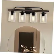 4 Light Rustic Bathroom Vanity Light Fixture, Farmhouse Matte Black Quartet