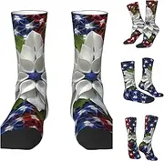 [BWLHJKE] America Patriotic Flower Crew Socks Hiking Running Thick Cushion Athletic Socks Casual Calf Sock