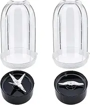 [DEMULAX] 2 Pack 16OZ Tall Cups with Cross and Flat Blade Combo, for Magic Bullet Blender Juicer 250W MB-1001 Blender Lid Blade