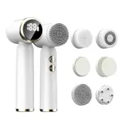 6 In 1 Ultrasonic Electric Face Cleansing Brush Compress Therapy Facial Exfoliating Pore Cleaner Blackhead Removal (White)