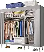 Wardrobe Portable Canvas Wardrobe with Hanging Rail, Shelves, Fabric Clothes Closet Storage Organizer for Bedroom, Living Room,126x46x173cm