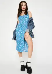 [Dolls Kill] Blue Bloom Jova Midi Dress