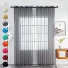 Solid Sheer Rod Pocket Curtain Voile Draperies 2 70"W x 63"L (Pack of 2) Grey