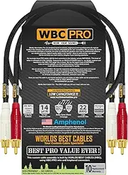 1 Foot RCA Cable Pair - WBC-PRO-LOCAP Low-Capacitance (14pF/ft) 22 AWG Ultra-Silent Audiophile & Professional-Grade Audio Interconnect Cable with Amphenol ACPR Gold RCA Plugs & Black Tweed Jacket