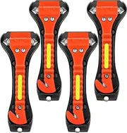 Car Safety Hammer 4 Pack, Car Window Glass Breaker and Seat Belt Cutter Car Emergency Escape Tool with Light Reflective Tape for Family Rescue, Life Saving Survival Kit