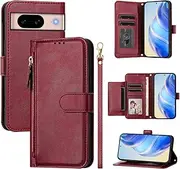 Compatible with Google Pixel 8 5G Case Cover,Compatible with Google Pixel 8 5G PU Leather Card Holder Wallet Flip Magnetic Closure Stand Red