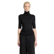 [THOM KROM] Short Sleeve Turtleneck Top Black