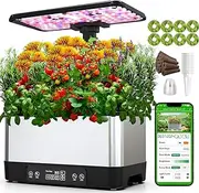 Hydroponics Growing System, 8 Pods Indoor Herb Garden Kit, APP & WiFi Controlled Smart Garden Plant Germination Kit with LED Grow Light, 2.5L Water Tank, Auto Timer, Height Adjustable Black