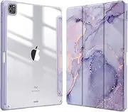 Fintie Hybrid Slim Case for iPad Pro 12.9-inch 6th Generation 2022, [Built-in Pencil Holder] Shockproof Cover w/Clear Transparent Back Shell, Also Fit iPad Pro 12.9" 5th/4th/3rd Gen, Lilac Marble