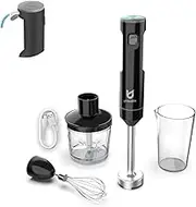 Cordless Hand Blender, UTALENT Variable Speed Immersion Blender Rechargeable, with Fast Charger, 500ml Chopper, 600ml container, Egg Whisk, for Smoothies, Baby Food and Soups – Black