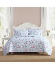 Laura Ashley 136 Thread Count Blissful Dream Cotton Reversible Quilt Set