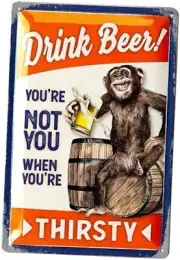 Vintage Beer Sign - FUNNY DRINK BEER MONKEY - Beer Signs Drink Beer Chimpanzee