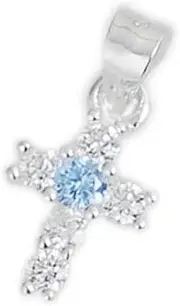 [SUGARKITTEN LONDON] Sterling Silver Mini Cross Pendant Claw Set Cubic Zirconia Charm 4 Colours Clear White/Light Blue/Blue/Purple