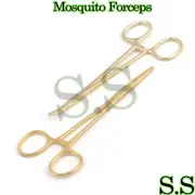 2 Mosquito Hemostat Locking Forceps 5" Straight & Curved Full Gold