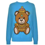 SS17 Moschino Couture Jeremy Scott CROWNED TEDDY BEAR JUMPER LIGHT BLUE SWEATER