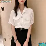 🎀台灣出貨🎀熱賣加大碼全圖女式女式寬鬆袖20242夏季韓式西裝領上衣商務裝工作服YAN1