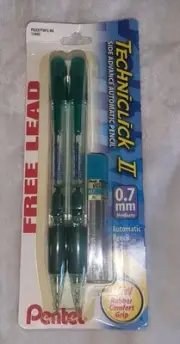 Pentel Techniclick II 0.7mm Mechanical Pencils - Pack of 2 (Green) - New
