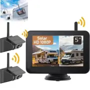 5" Split Monitor 2xSolar Magnetic Wireless Reversing Camera For Truck Trailer RV