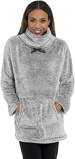 [Lora Dora] Womens Super Soft Snuggle Fleece Lounge Top Warm Bed Jacket Jumper with Thick Cozy Collar