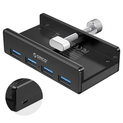 USB 3.0 Hub, USB Hub Clamp, Aluminum 4-Port USB Splitter with Extra Power Sup...