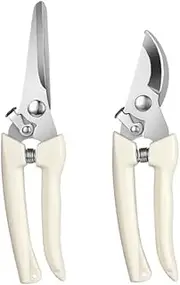 AUPOINT 2-Piece Stainless Steel Pruning Shears Set, Spring-Loaded, 1 Straight and 1 Curved, Garden Scissors, Bonsai Clippers