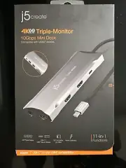 j5create - 4K60 Elite USB-C Triple-Monitor 10Gbps Mini Dock - New In Box