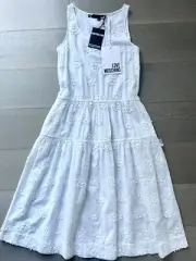 MOSCHINO WHITE COTTON DRESS WITH FLOWERS SIZE XS - BRAND NEW WITH TAGS