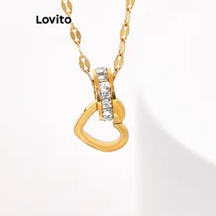 Lovito 休閒心型低過敏方晶鋯石 18K 金女項鍊 L66AD018 (金色)