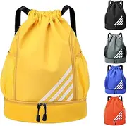 Tokeya Gym Bag Drawstring Men Women Sports Bag Waterproof Backpack with Shoe Compartment Football Bag for Travel Swimming Fitness Basketball, yellow, Rucksack