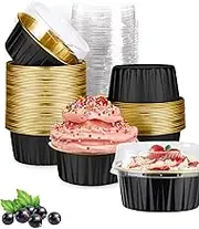 Honwor 100 pcs Mini Aluminum Foil Baking Cups with Lids - 5oz Round Cupcake Liners & Tart Pie Tins for Pudding, Soufflé, Parties, Weddings - Cake Containers and Flan Molds