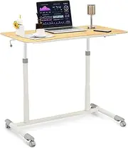 GIANTEX Mobile Height Adjustable Standing Desk, Compact Pneumatic Sit to Stand Up Computer Desk w/Lockable Wheels, Ergonomic Rolling Laptop Table w/Steel Frame for Home Office (Natural)