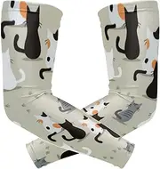 [voucong] Green Cat Cute Compression Arm Sleeves (1 Pair), UV Sun Protection Driving Sleeves for Men Driver Sun & UV Protection, M, Green Cat Cute