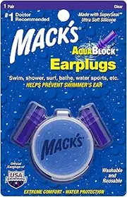 Mack's AquaBlock Earplugs - Comfortable, Waterproof, Ear Plugs for Swimming, Snorkeling and Showering, Unisex-Adult, 1112, 1 Pair - Purple