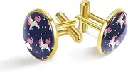 [Generic] Flat Magical Unicorn Fantasy Pattern Print Classic Stainless Steel Cufflinks for Mens, Suit Shirt Cuff Links Jewelry Business Wedding Gifts, Golden