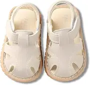 [Generic] Squeaky Baby Sandals – Toddler Summer Shoes, Soft Rubber Sole, Non-Slip Closed-Toe Walking Sandals, Boys Girls First Walking Shoes, White, 5.5 UK Child