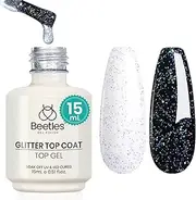beetles Gel Polish Gel Polish 15ML Holographic Glitter Gel Nail Polish Top Coat Silver Mix Glossy Shiny Gel Nail Polish No Wipe Uv Gel Top Coat Polish Nail Decoration Sparkle Manicure DIY Home Salon