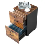 Ubesgoo Rolling Filing Cabinet with 2 Locking Drawers, Rustic Black Brown